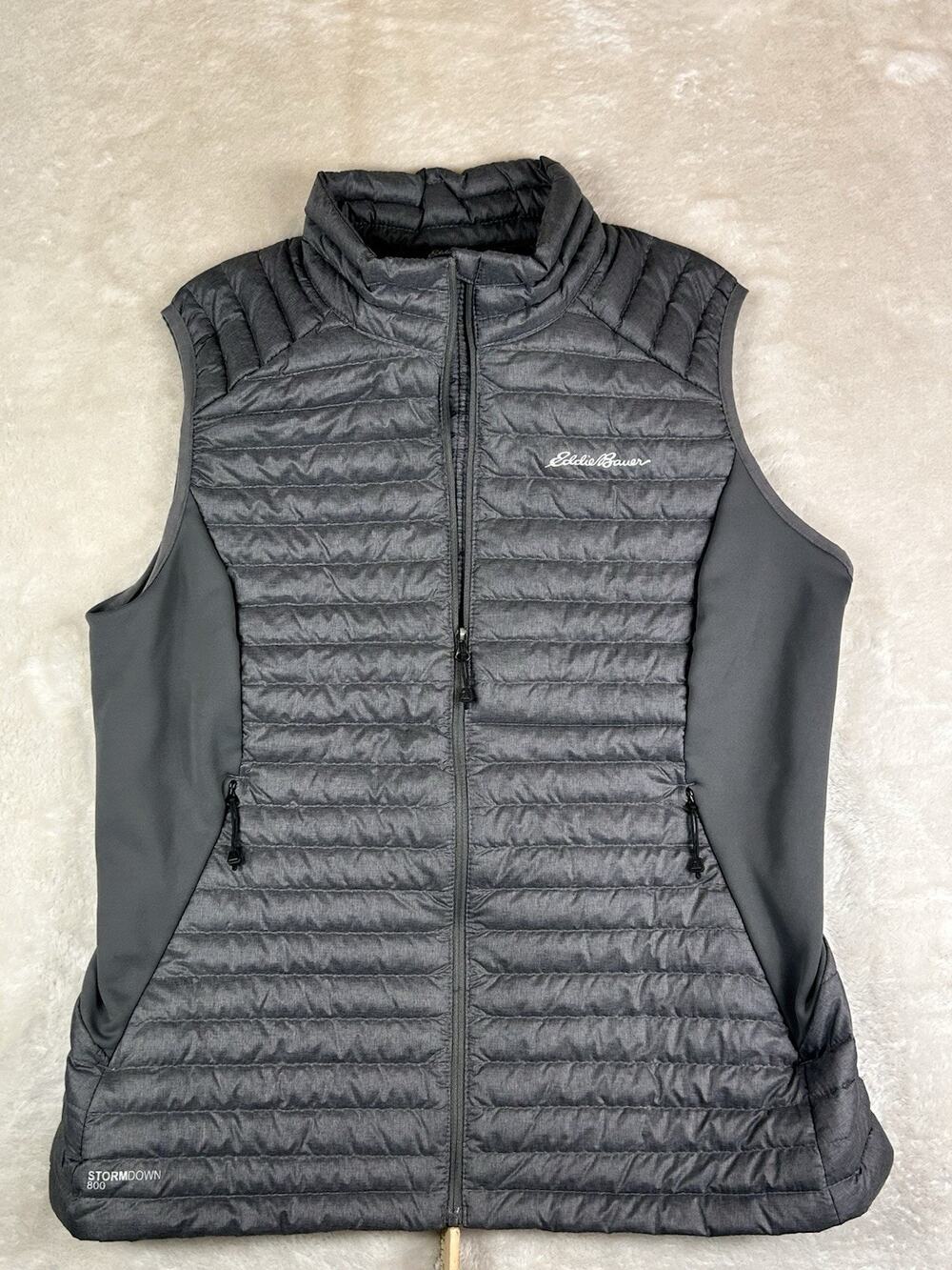 Eddie Bauer First Ascent StormDown 800 Vest Womens Sz PL Grey Puffer Pertex
